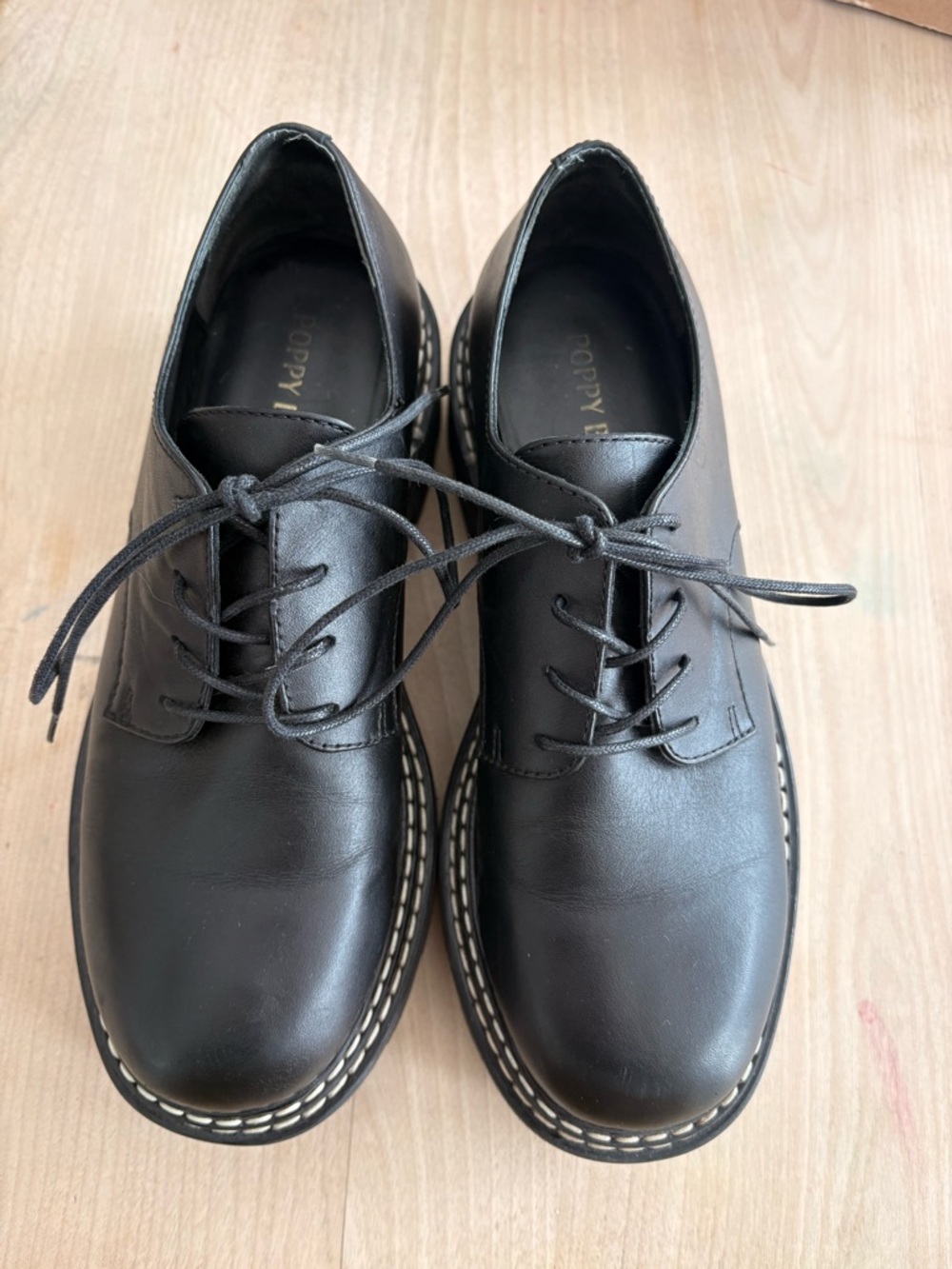 Poppy Barley Black Leather Lace-Up Flats The Uniform Oxford